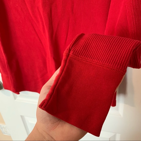 Red long sleeve waffle knit top - Picture 4 of 5